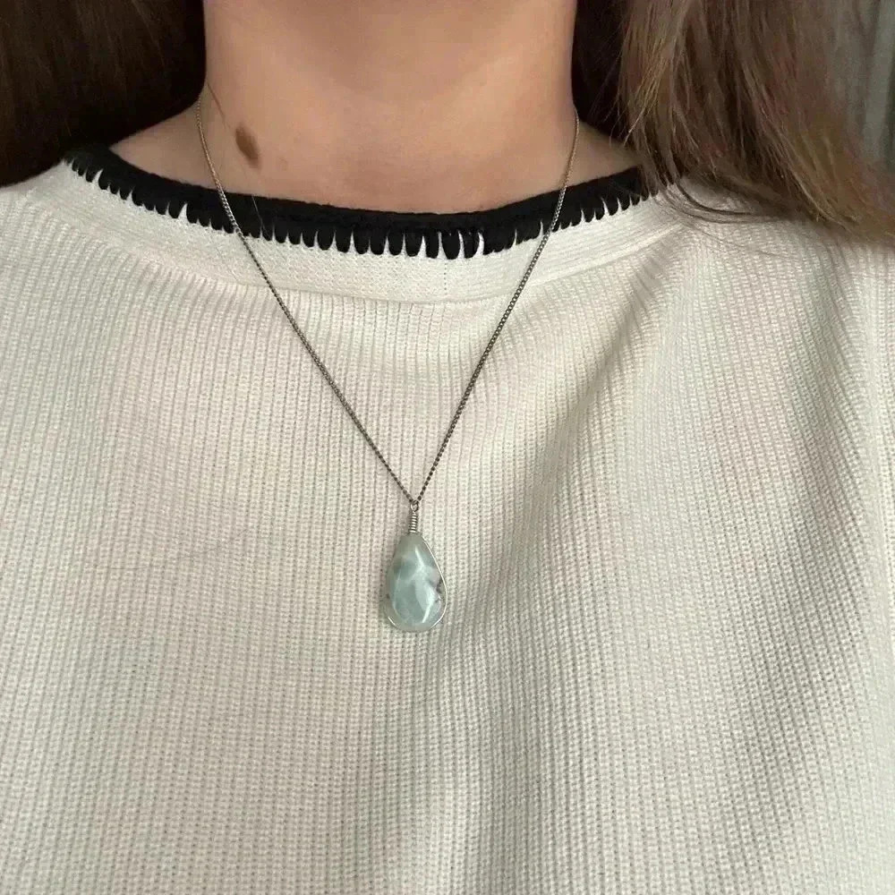 925 silver chain with  larimar wire wrapped pendant